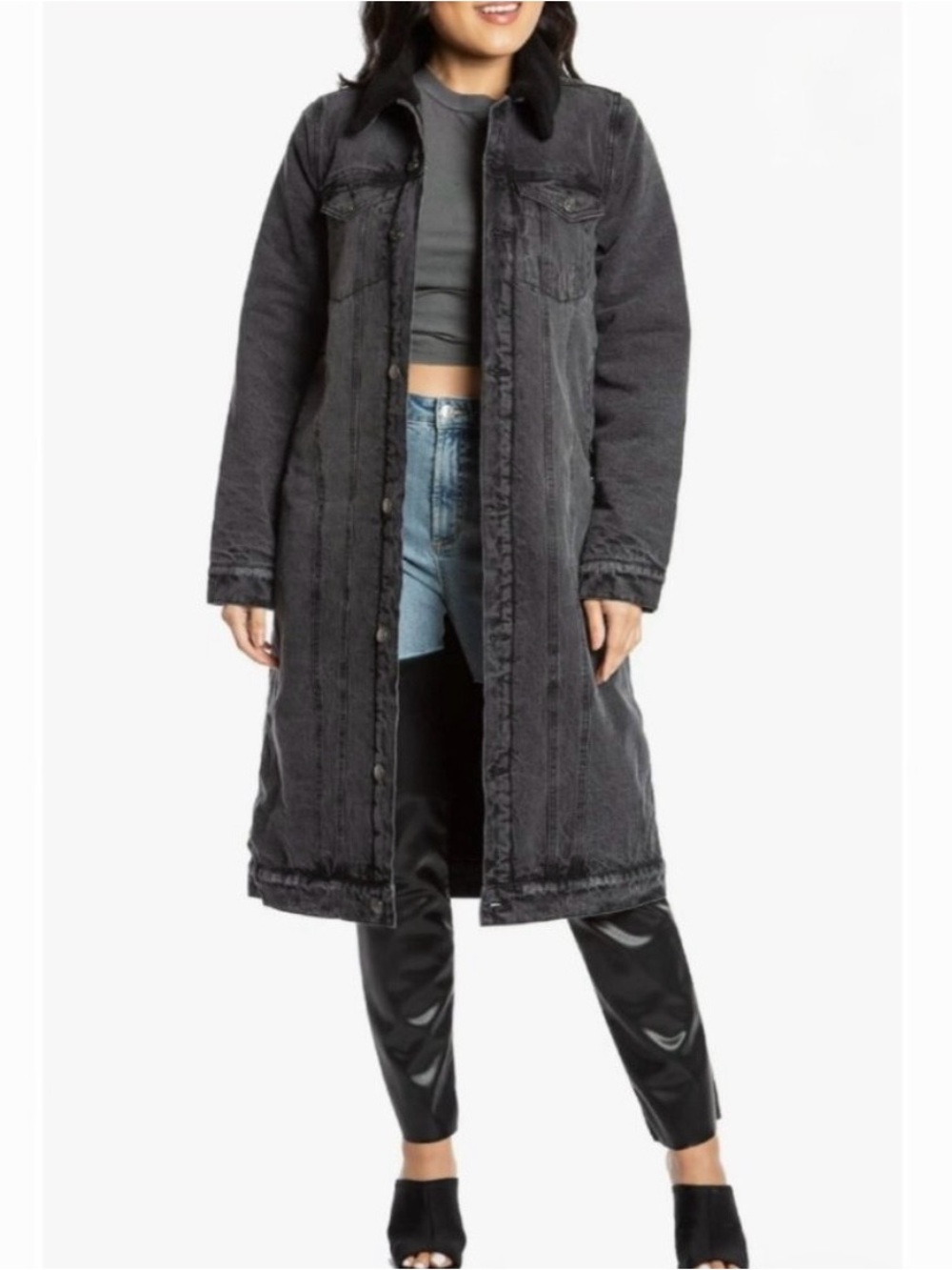 Juicy Couture Long Black Washed Denim Coat